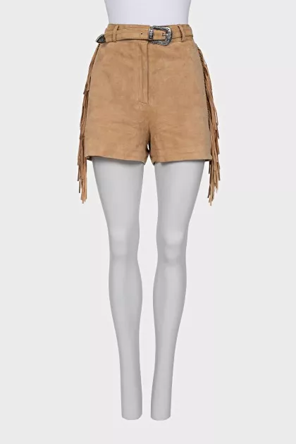 Brown shorts with fringe