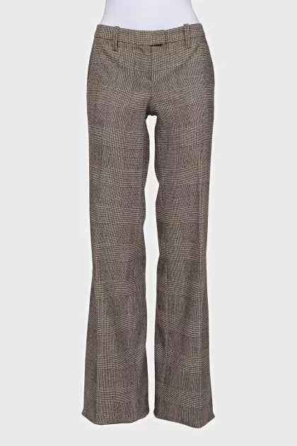 Straight-leg checked wool trousers