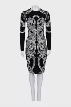 Black and white wool and silk dress