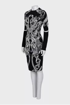 Black and white wool and silk dress