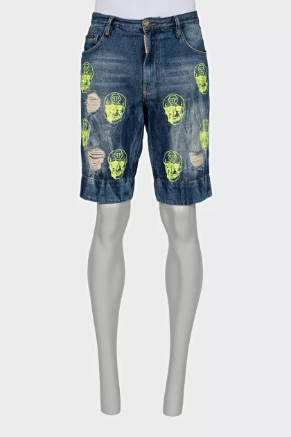 Men's denim shorts with signature embroidery