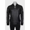 Men's leather jacket with metal decor