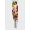 Silk skirt with a bright print and a belt