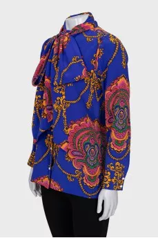 Printed blouse with a bow