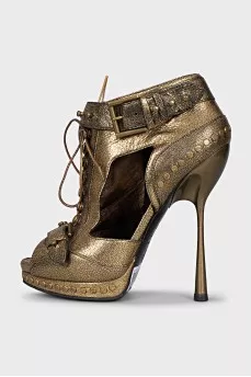 Open toe leather ankle boots