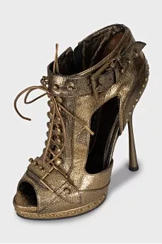 Open toe leather ankle boots