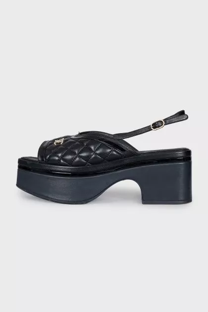 Black leather sandals with logo