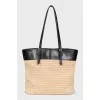 Raffia and leather tote