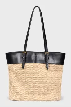 Raffia and leather tote