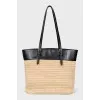 Raffia and leather tote