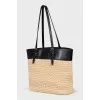 Raffia and leather tote