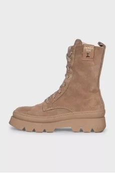 Suede boots with a zipper and laces