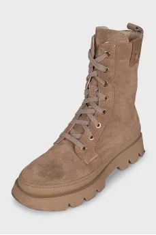 Suede boots with a zipper and laces