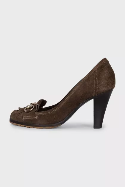 Suede high heels with embellishments