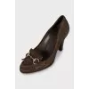 Suede high heels with embellishments