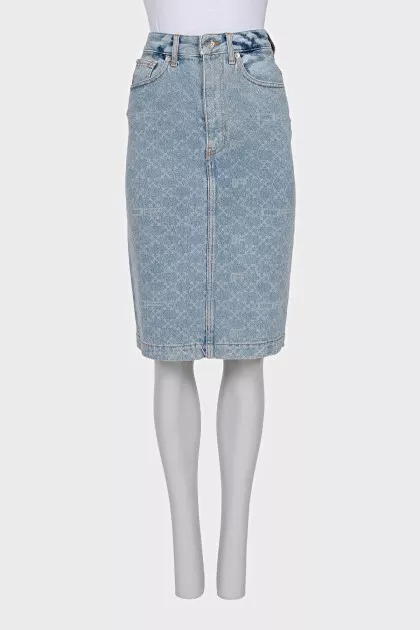Denim skirt with branded logo