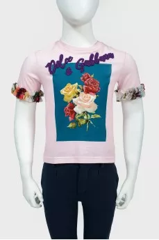 Baby T -shirt with a floral print with tag