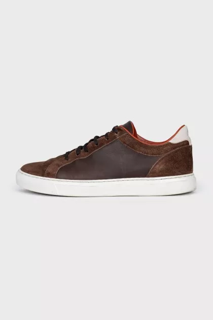 Men's brown leather and suede sneakers