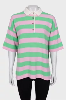 Striped wool and cashmere T-shirt