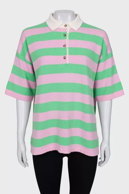 Striped wool and cashmere T-shirt