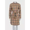 Plaid button-down dress with belt