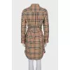 Plaid button-down dress with belt