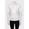 Silk button-down blouse with bow