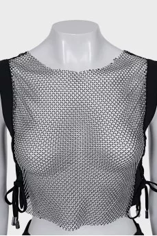 Transparent costume decorated with rhinestones