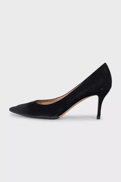 Black suede stiletto heels