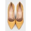 Yellow leather stiletto heels