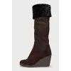 Insulated suede wedge boots