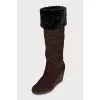 Insulated suede wedge boots