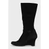 Black suede wedge boots