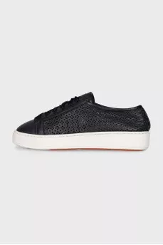 Black leather sneakers with perforations