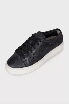 Black leather sneakers with perforations
