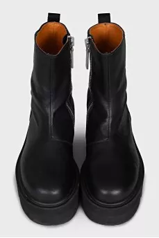 Black leather boots with a zipper