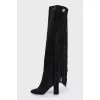 Suede over-the-knee boots with fringe