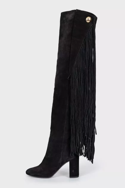Suede over-the-knee boots with fringe
