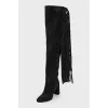 Suede over-the-knee boots with fringe
