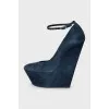 Blue suede wedge shoes