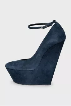 Blue suede wedge shoes