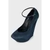 Blue suede wedge shoes