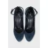 Blue suede wedge shoes