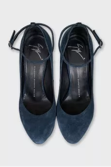 Blue suede wedge shoes