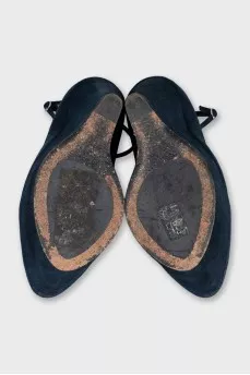 Blue suede wedge shoes