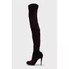 Brown suede stiletto heeled over-the-knee boots
