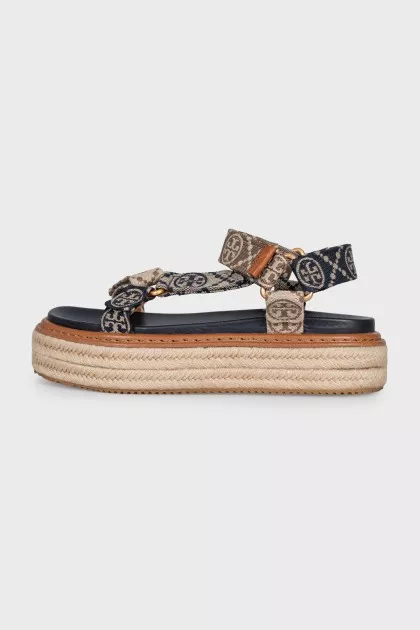 Textile sandals with a signature print