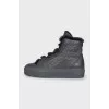 Gray leather boots with fur