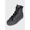 Gray leather boots with fur