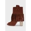 Brown suede open toe ankle boots